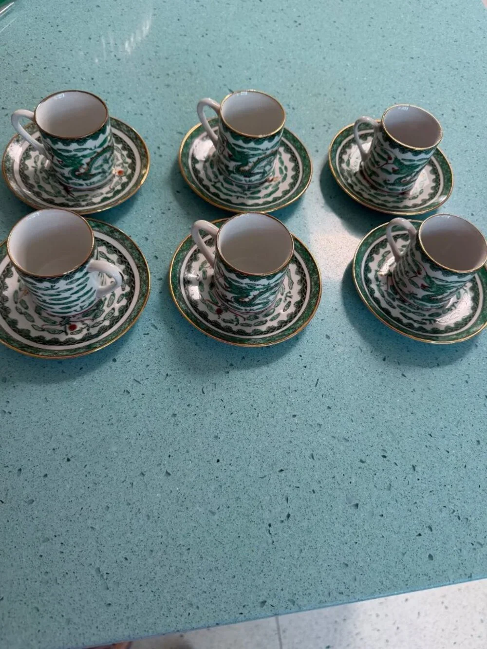 Vintage Chinese Porcelain Set of 6 Demitasse Cup, Saucer Set Sugar And Creamer
